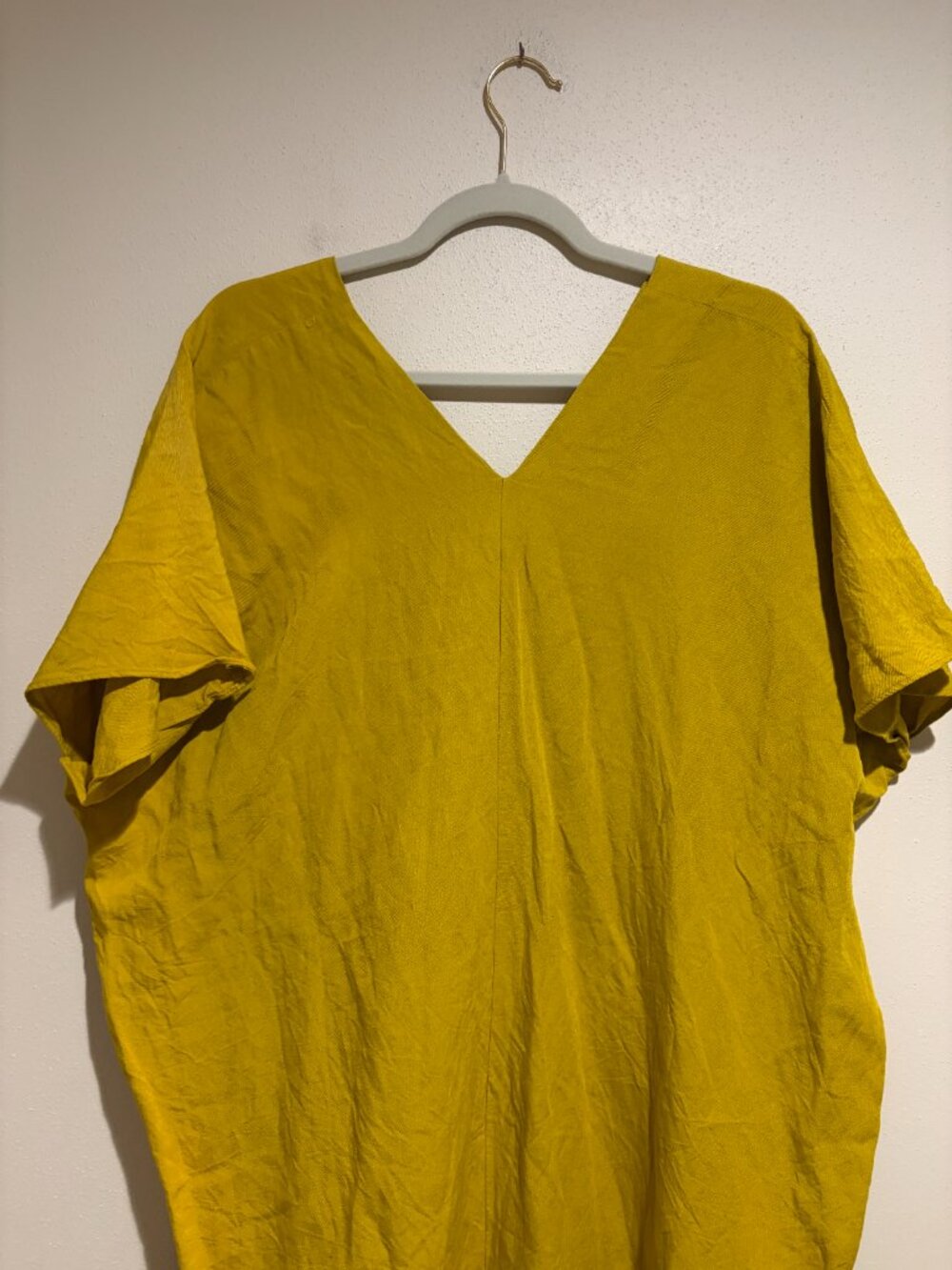 Zara Yellow Linen Blend Kaftan Caftan Midi Dress V Neck Short Sleeve - Picture 10 of 13